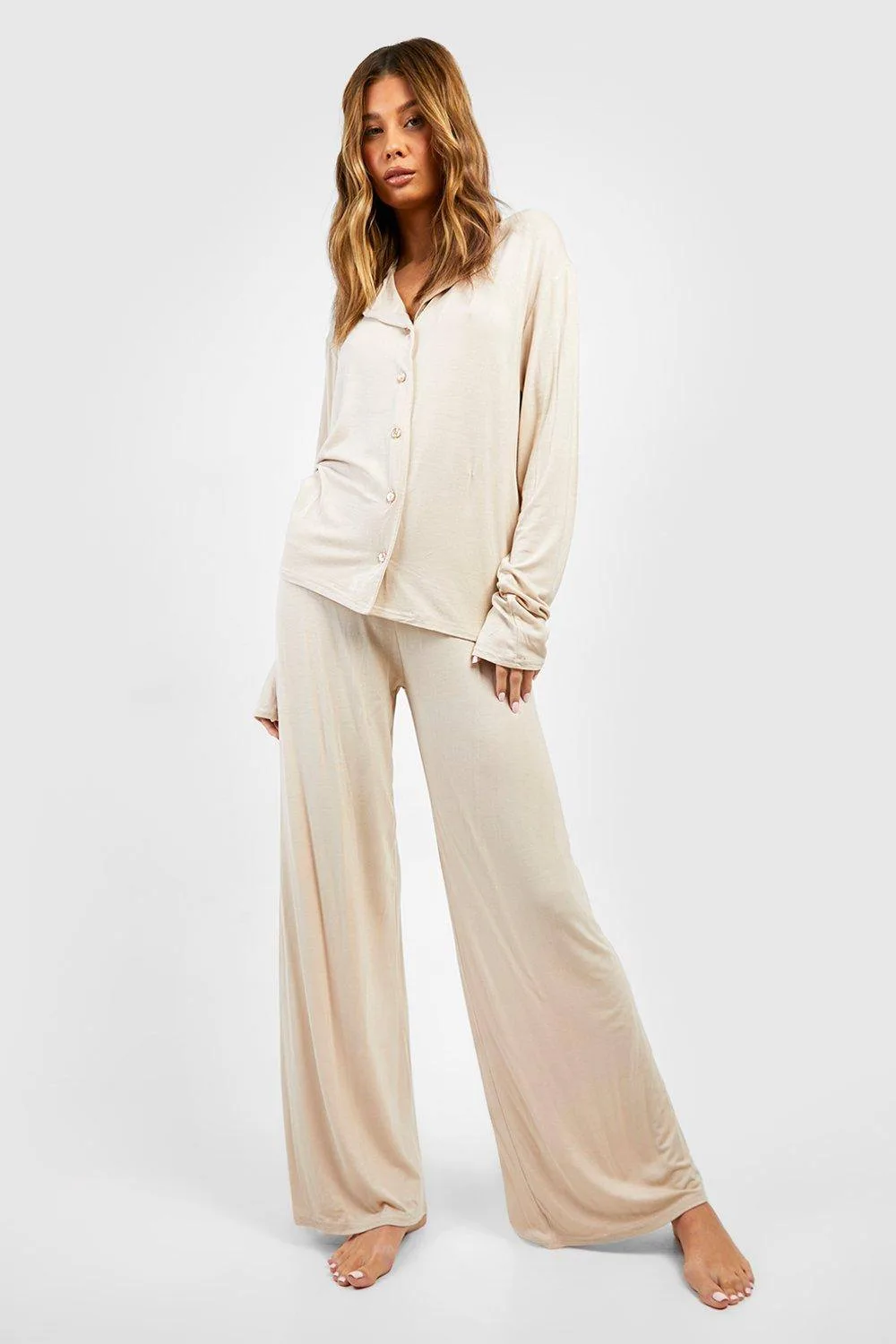 Jersey Wide Leg Pyjama Trouser - Stone
