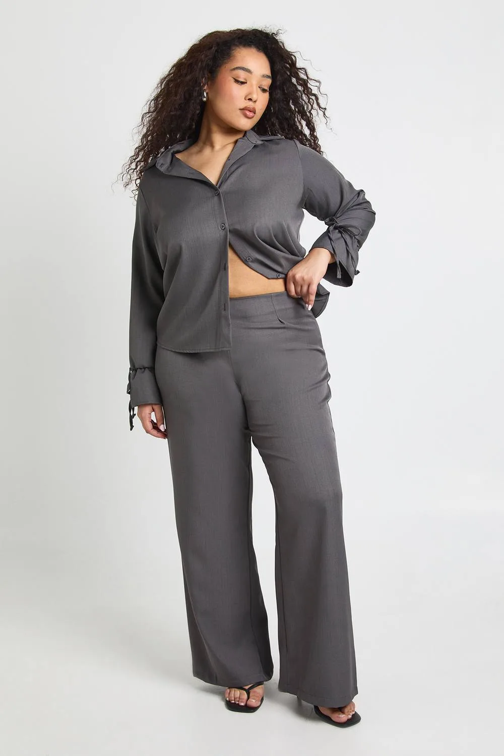 Tie Cuff Detail Woven Shirt & Trouser Co Ord by boohoo