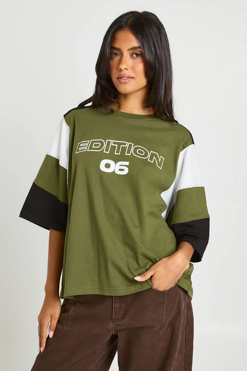 Panelled Football Oversized T-Shirt by boohoo
