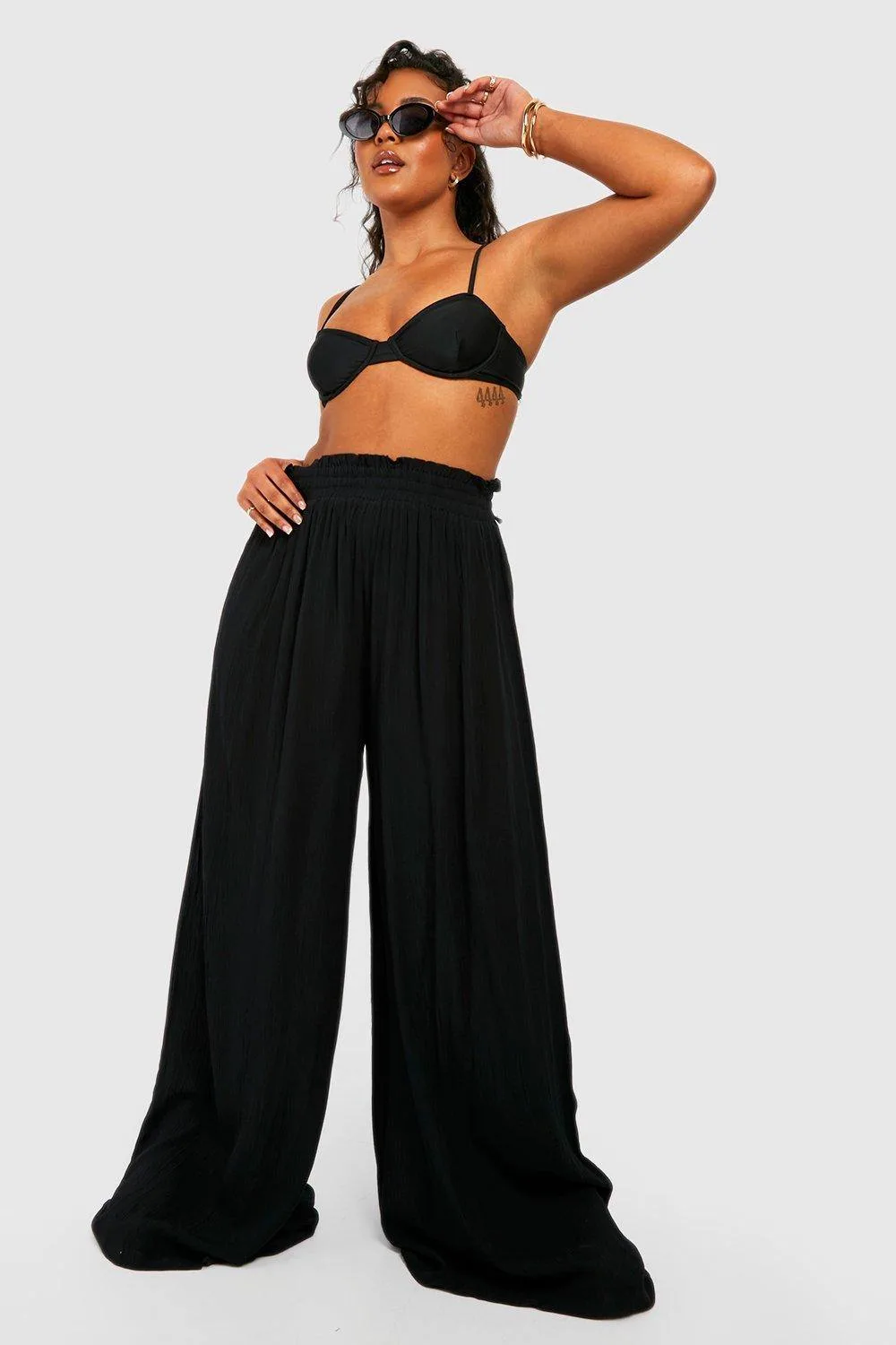 Cheesecloth Beach Trousers by boohoo