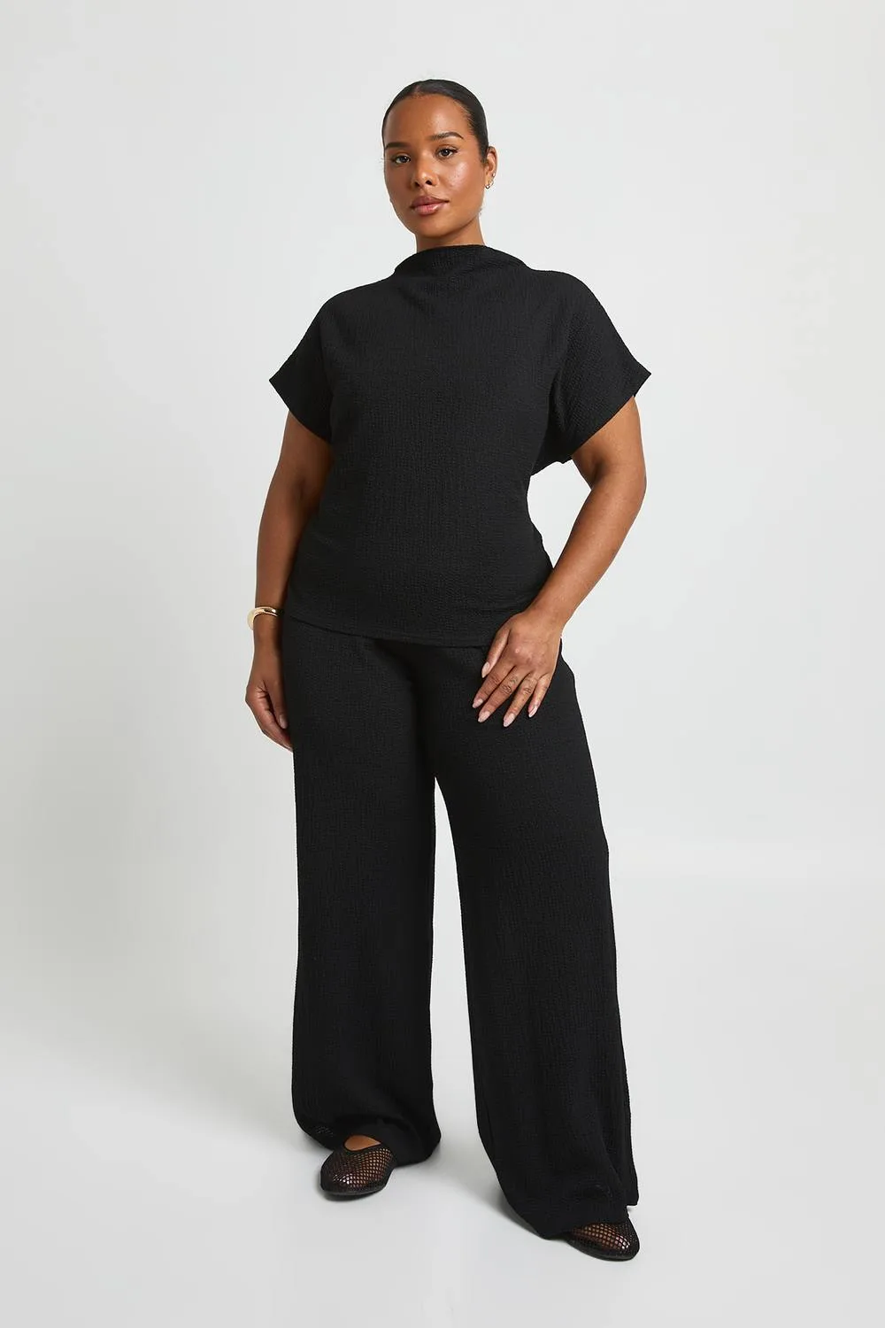 Crinkle Tie Back Top Wide Leg Trouser Co Ord