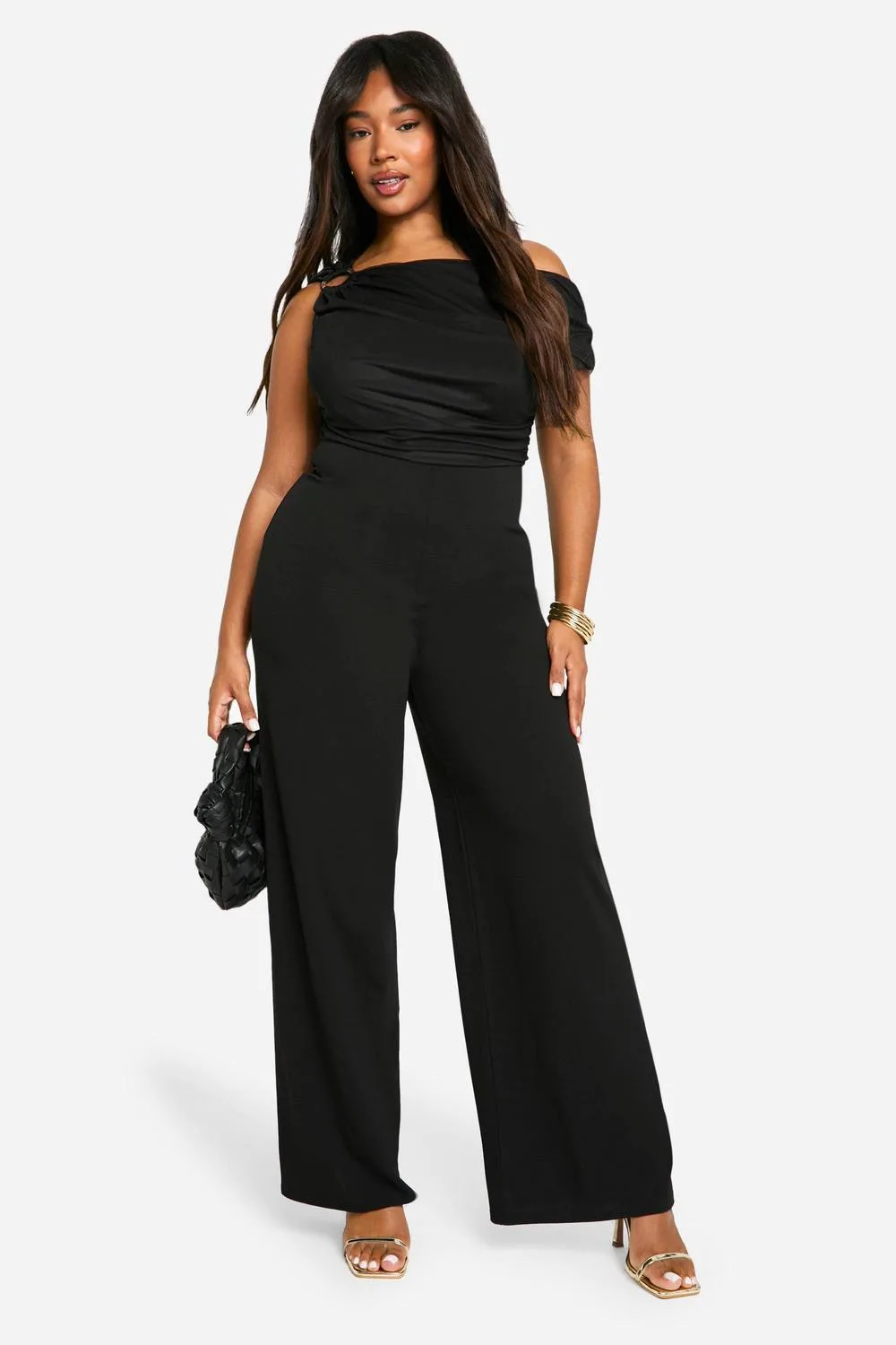Mesh Trim Detail Asymmetric Wide Leg Jumpsuit by boohoo