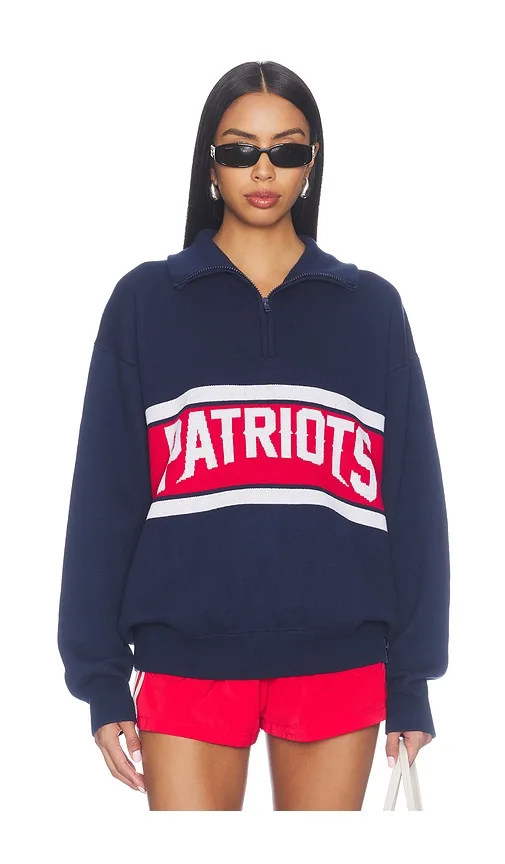 New England Patriots Team Stripe Quarter Zip Sweater by Terez