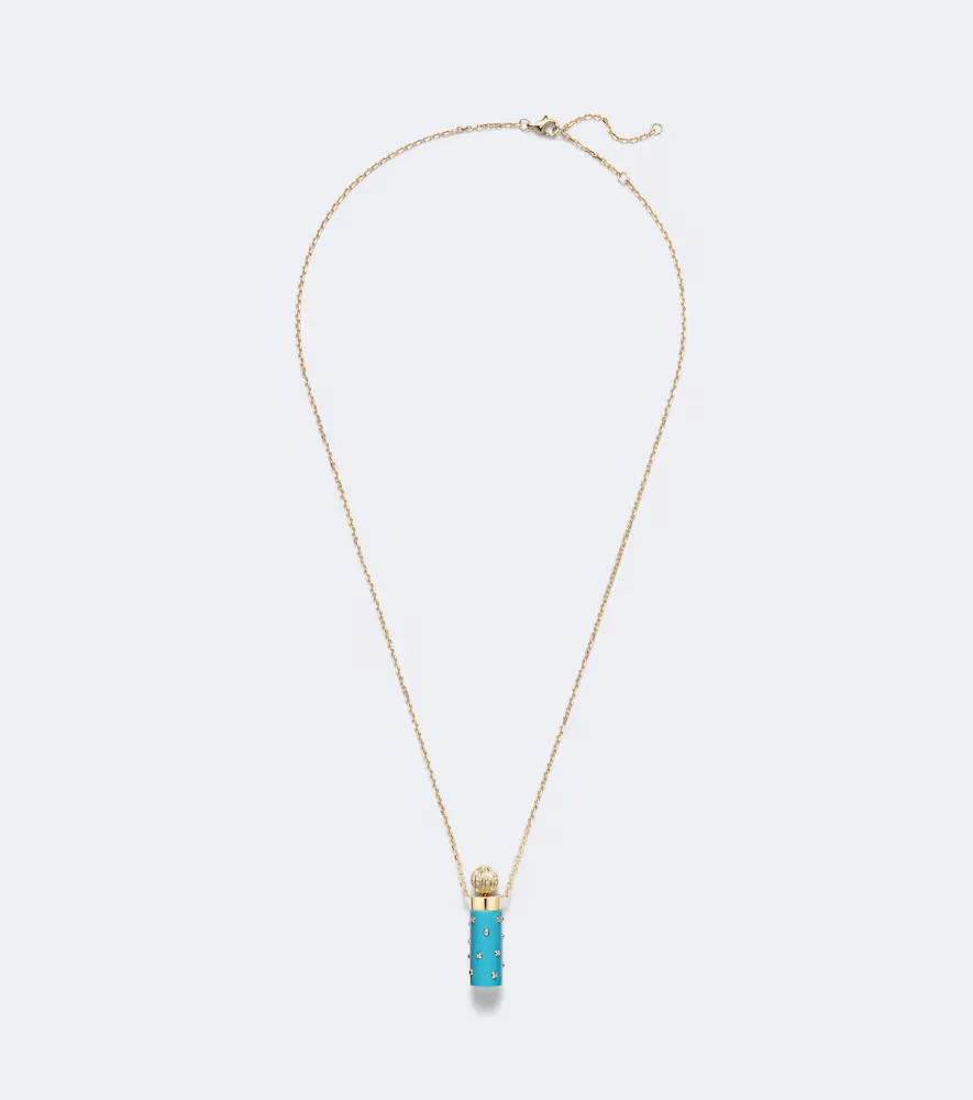 Yvonne Léon Petit Vase Plumetis and Bouchon 9kt Gold Pendant Necklace with Turquoise and Diamonds by Yvonne Leon