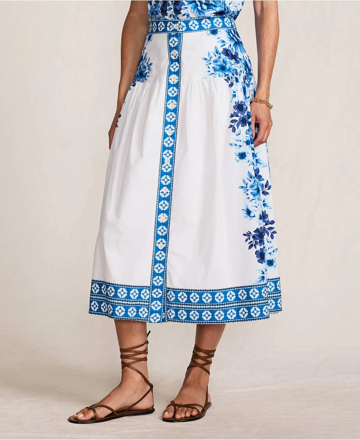 Poplin Border Print Midi Skirt - Set Bottom by Lands' End