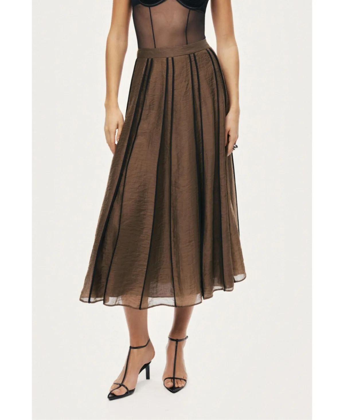 Sheer Pleated Midi Skirt by Nocturne