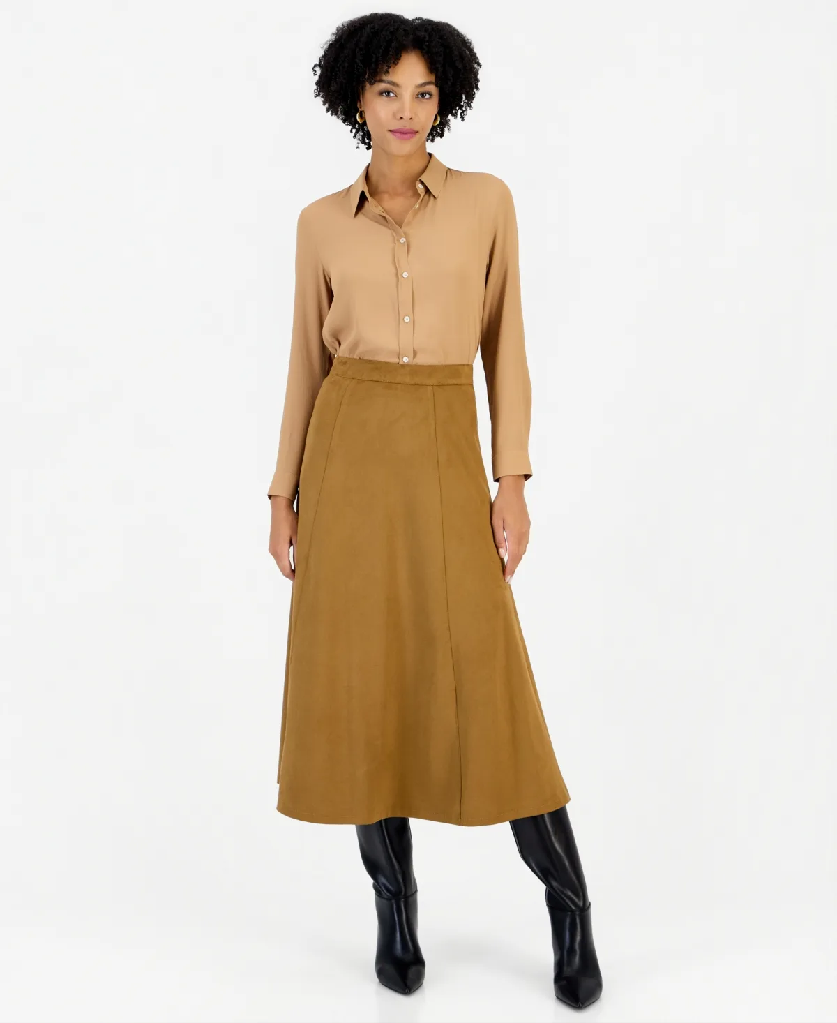 Emmsamba High-Waisted A-Line Midi Skirt by Emme Marella