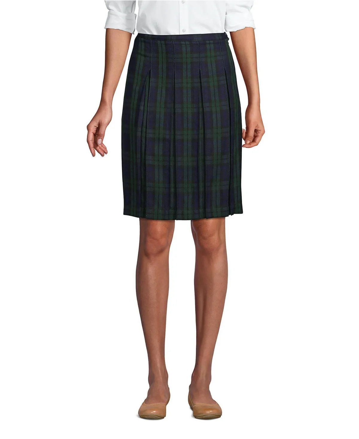 Top of the Knee Plaid Box Pleat Skirt by Lands' End