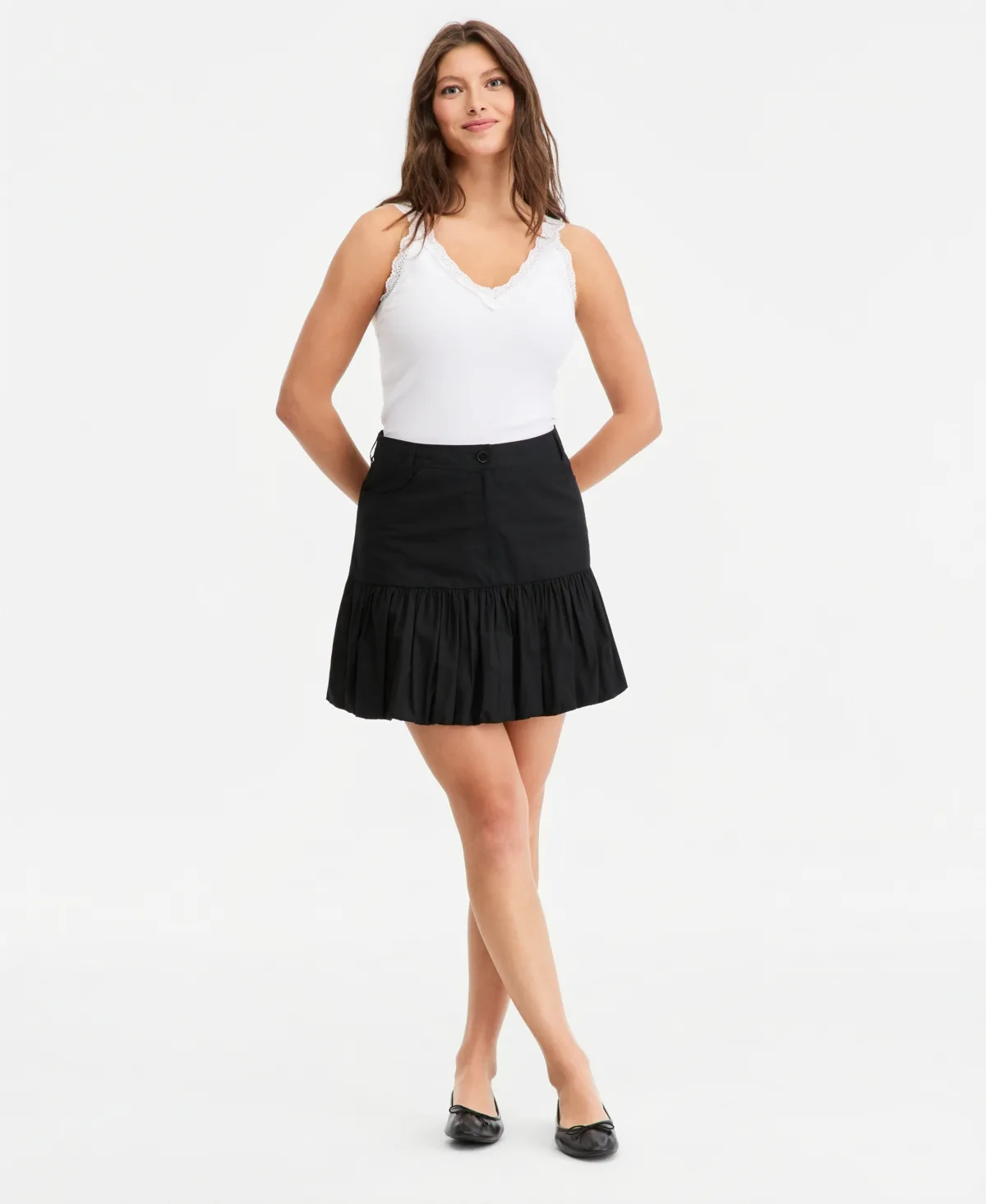 High Rise Drop Waist Bubble Mini Skirt by On 34th