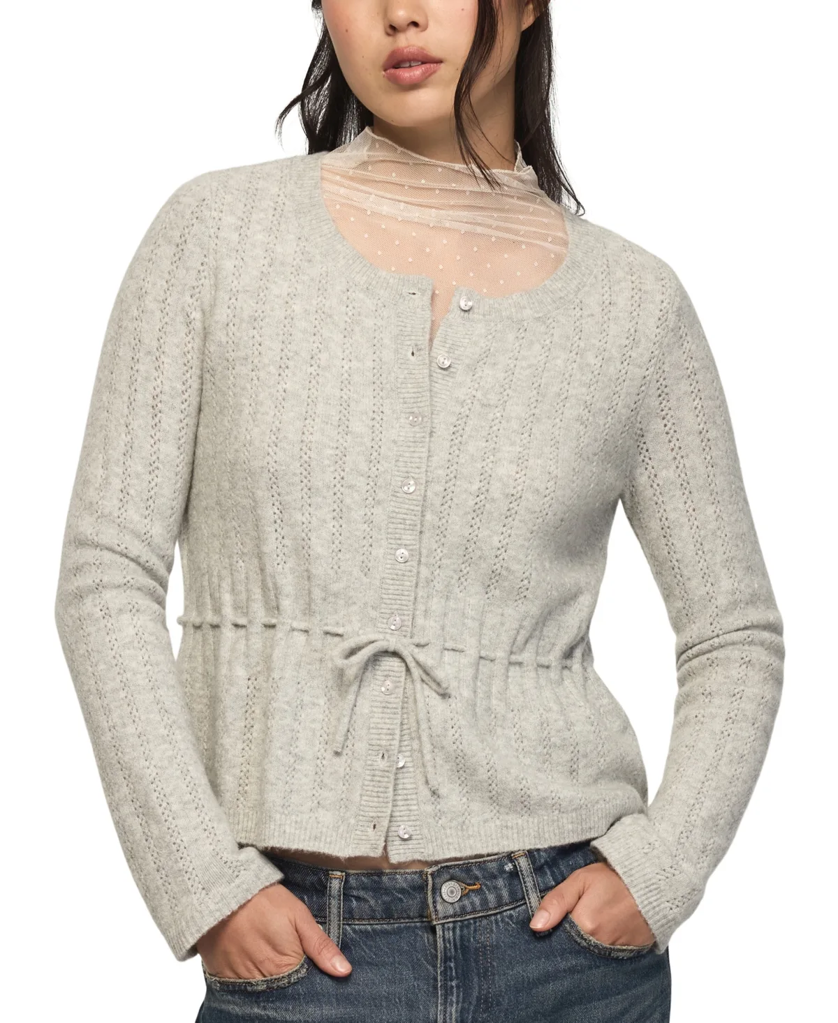 Cloud Soft Babydoll Pointelle Cardigan by Lucky Brand