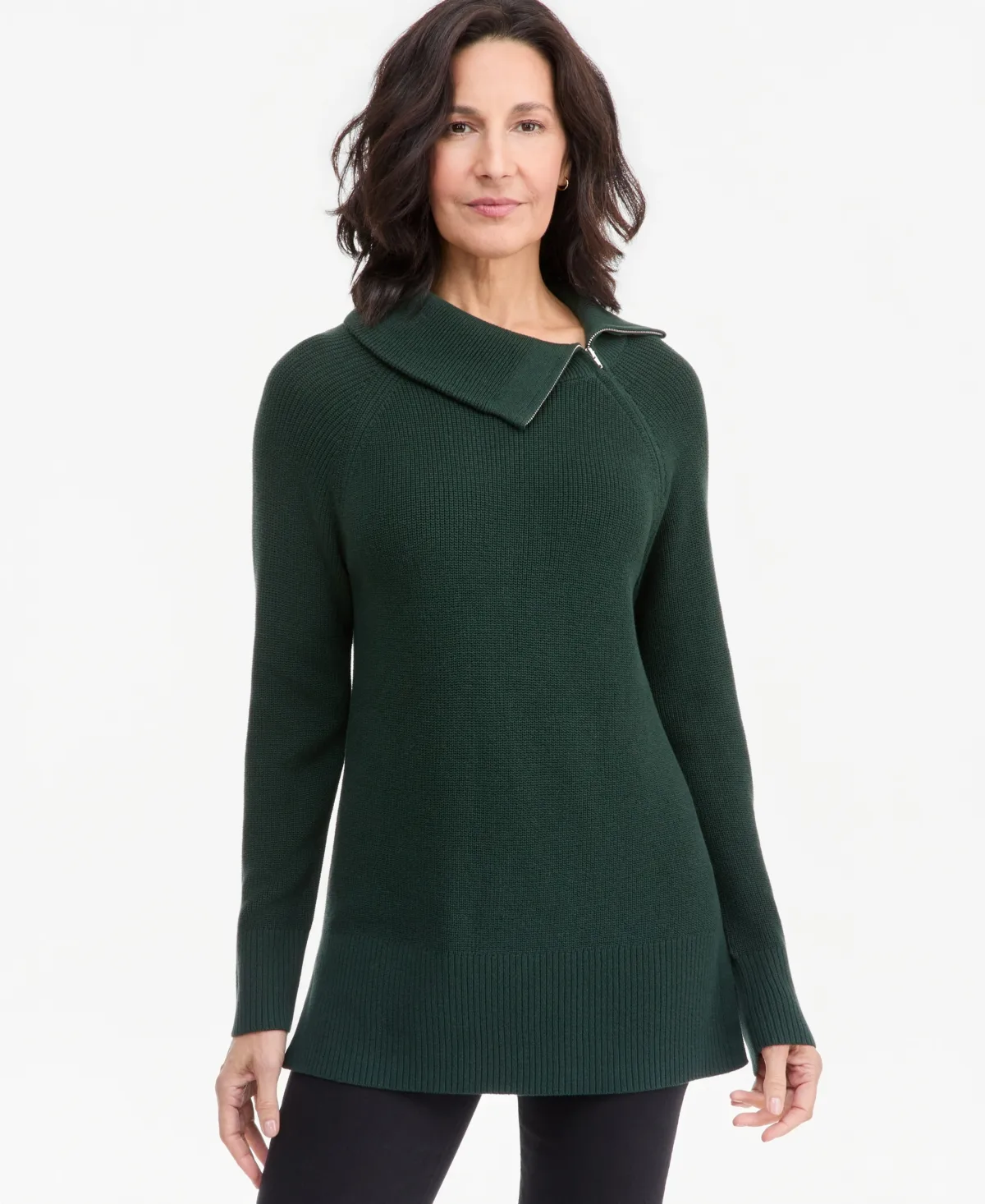 High-Neck Zip Cotton Sweater by Style & Co