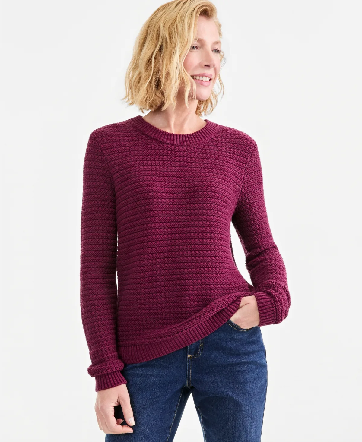 Crewneck Ribbed-Knit Side-Button Sweater by Style & Co