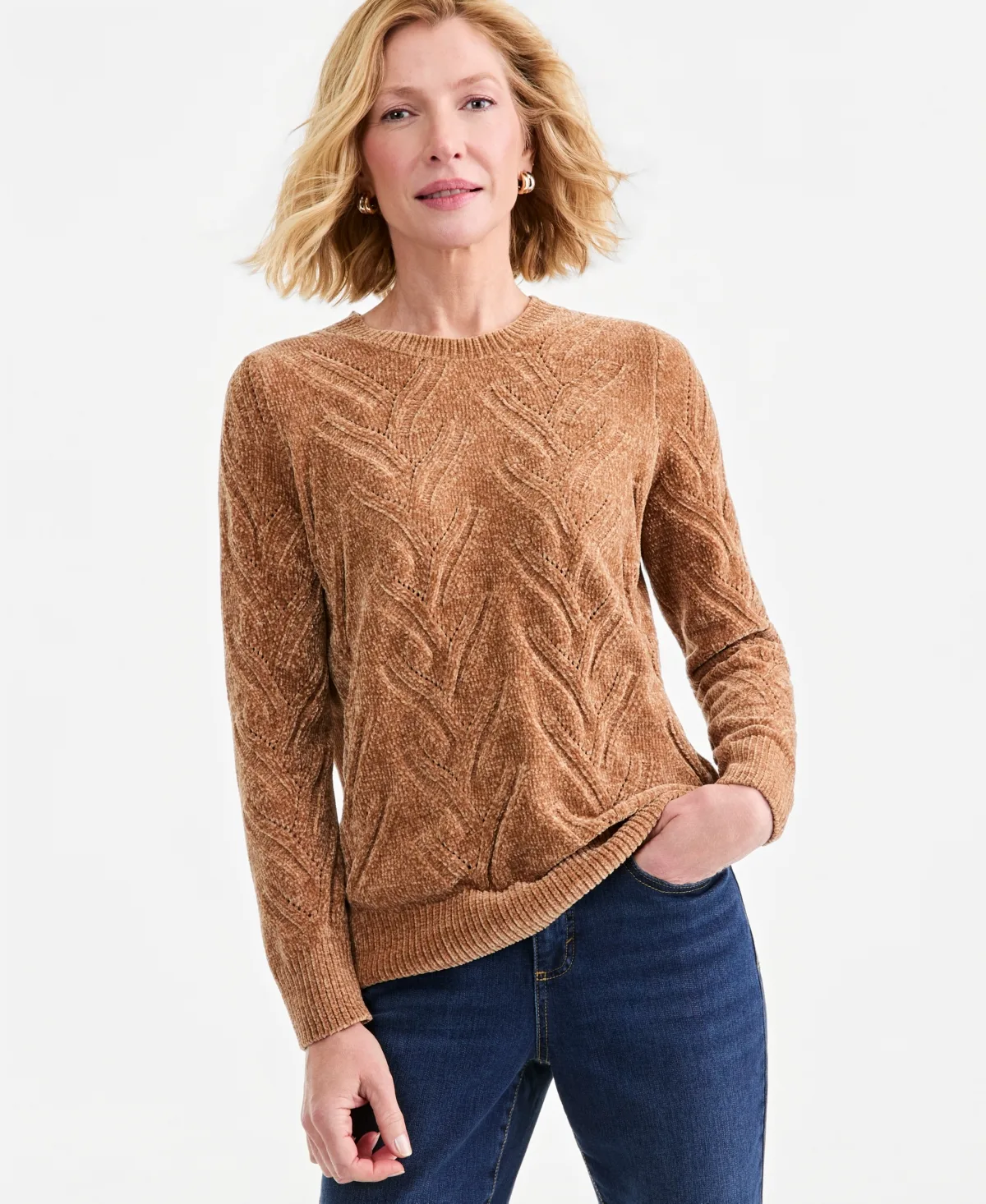 Chenille Cable-Knit Crewneck Sweater by Style & Co