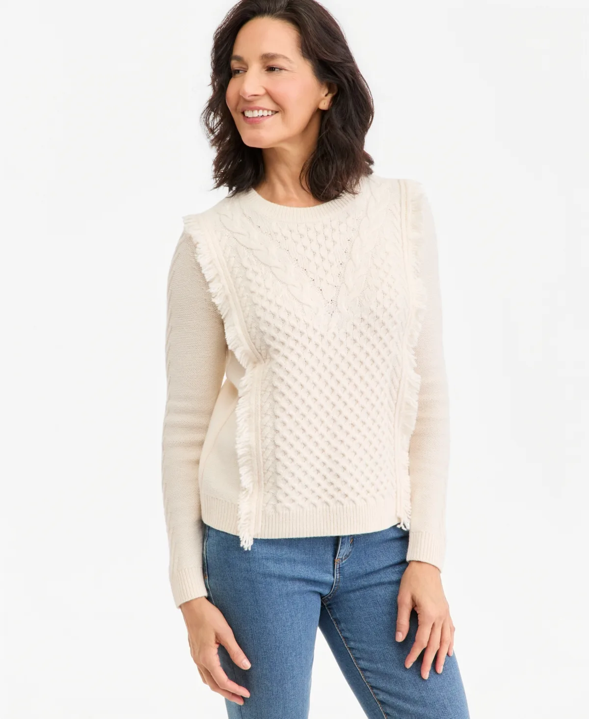 Cable Fringe Crewneck Sweater by Style & Co