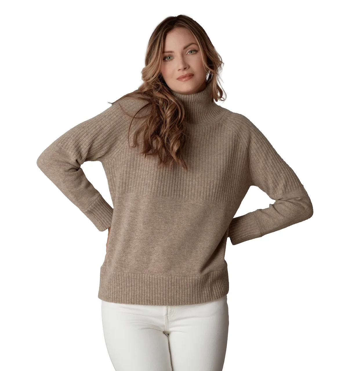 Itch-Free Merino Wool Mock Neck Sweater with Soft Inner Lining by Luxlined
