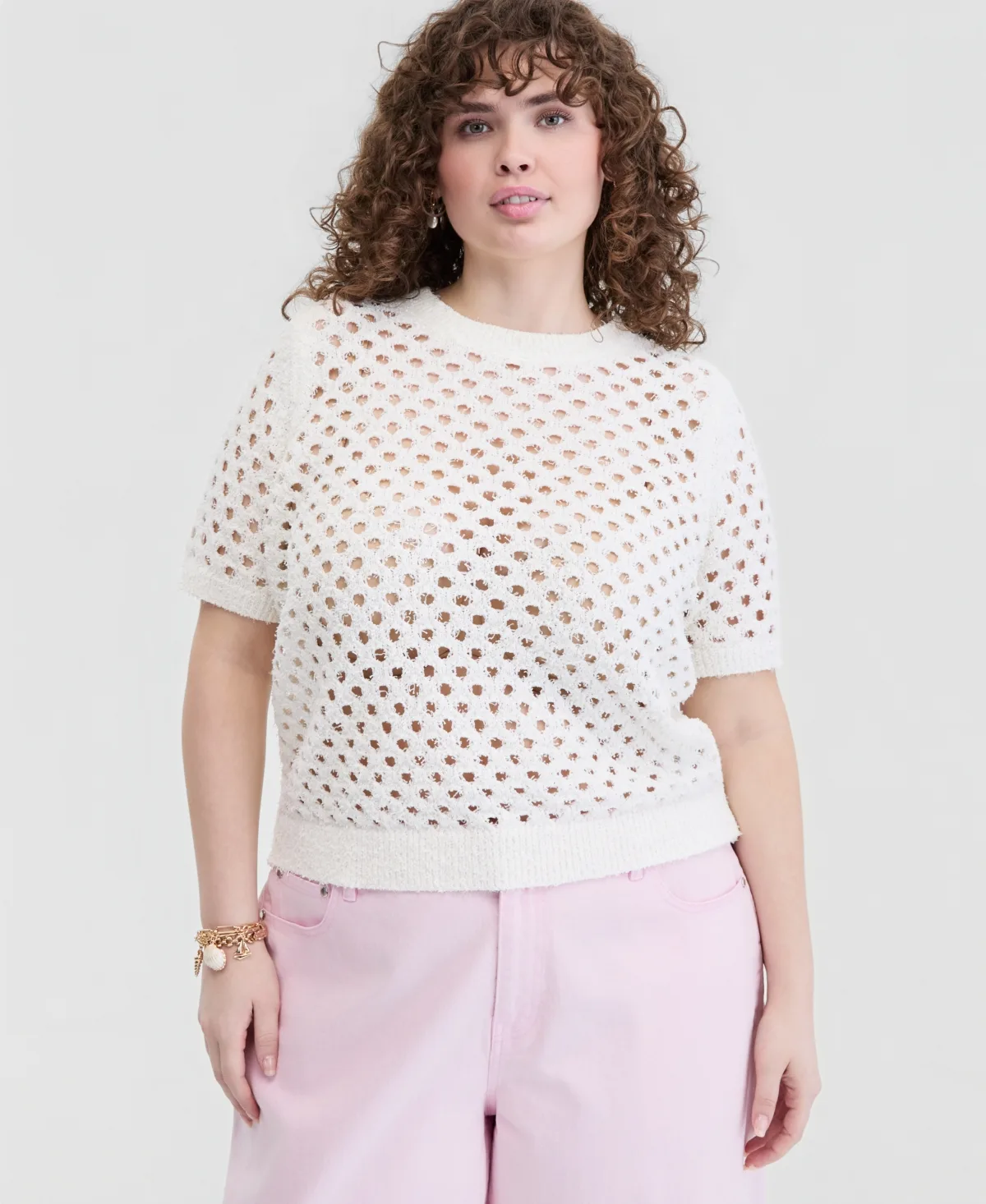 Open-Knit Short-Sleeve Sweater by On 34th