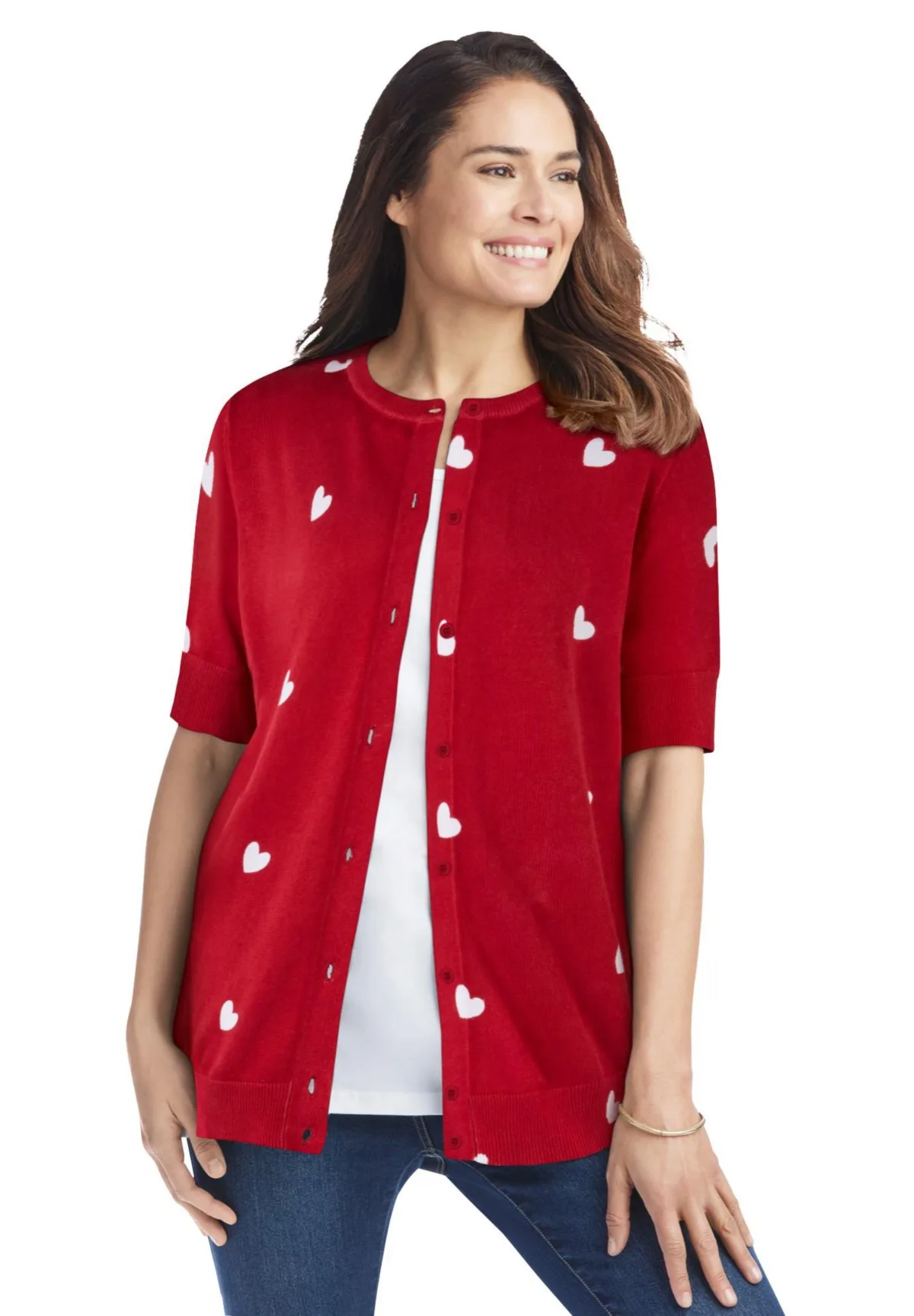 Within Perfect Elbow Length Sleeve Cardigan Sweater by Woman Within