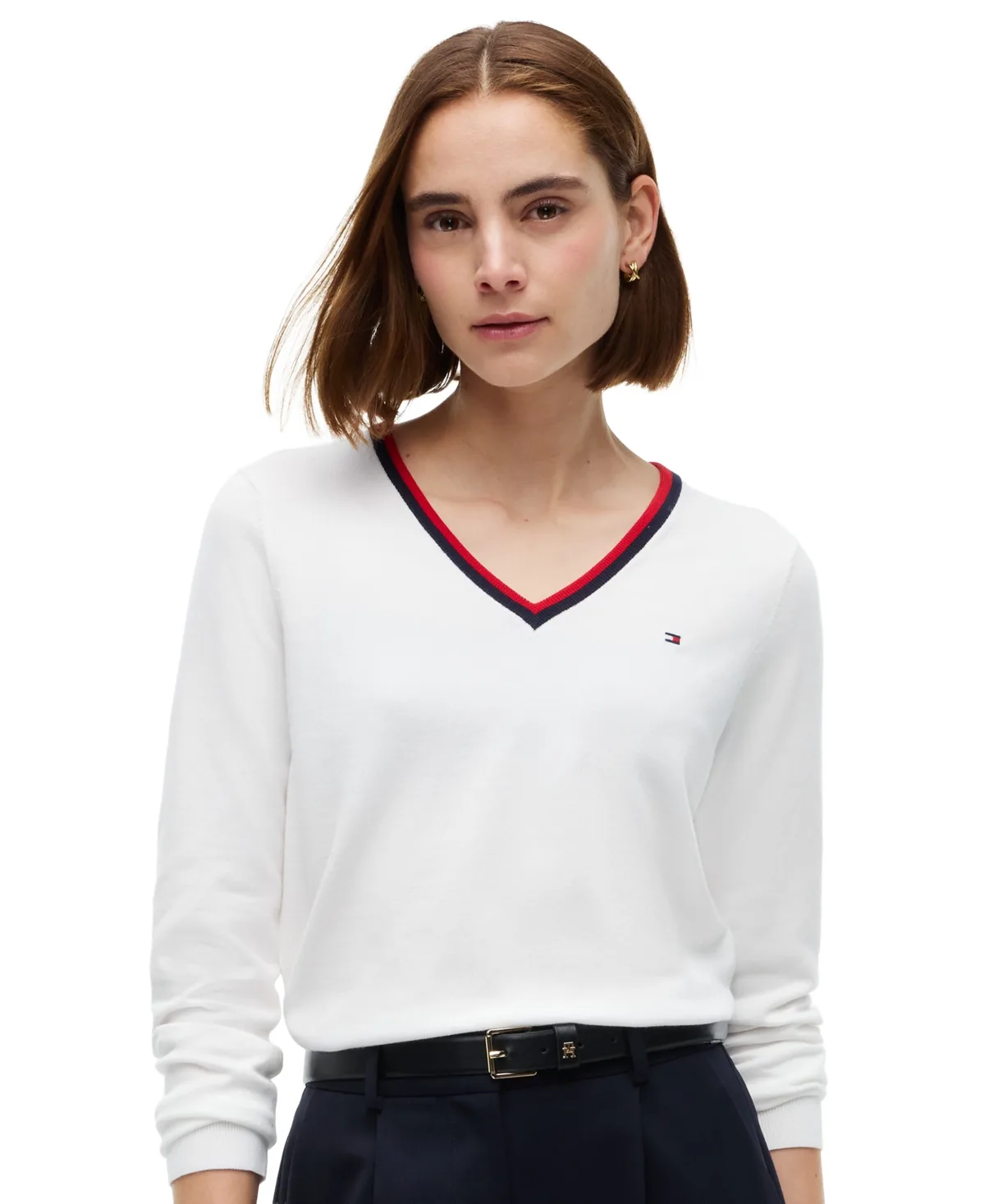 V-Neck Long-Sleeve Red, White, and Blue Sweater by Tommy Hilfiger