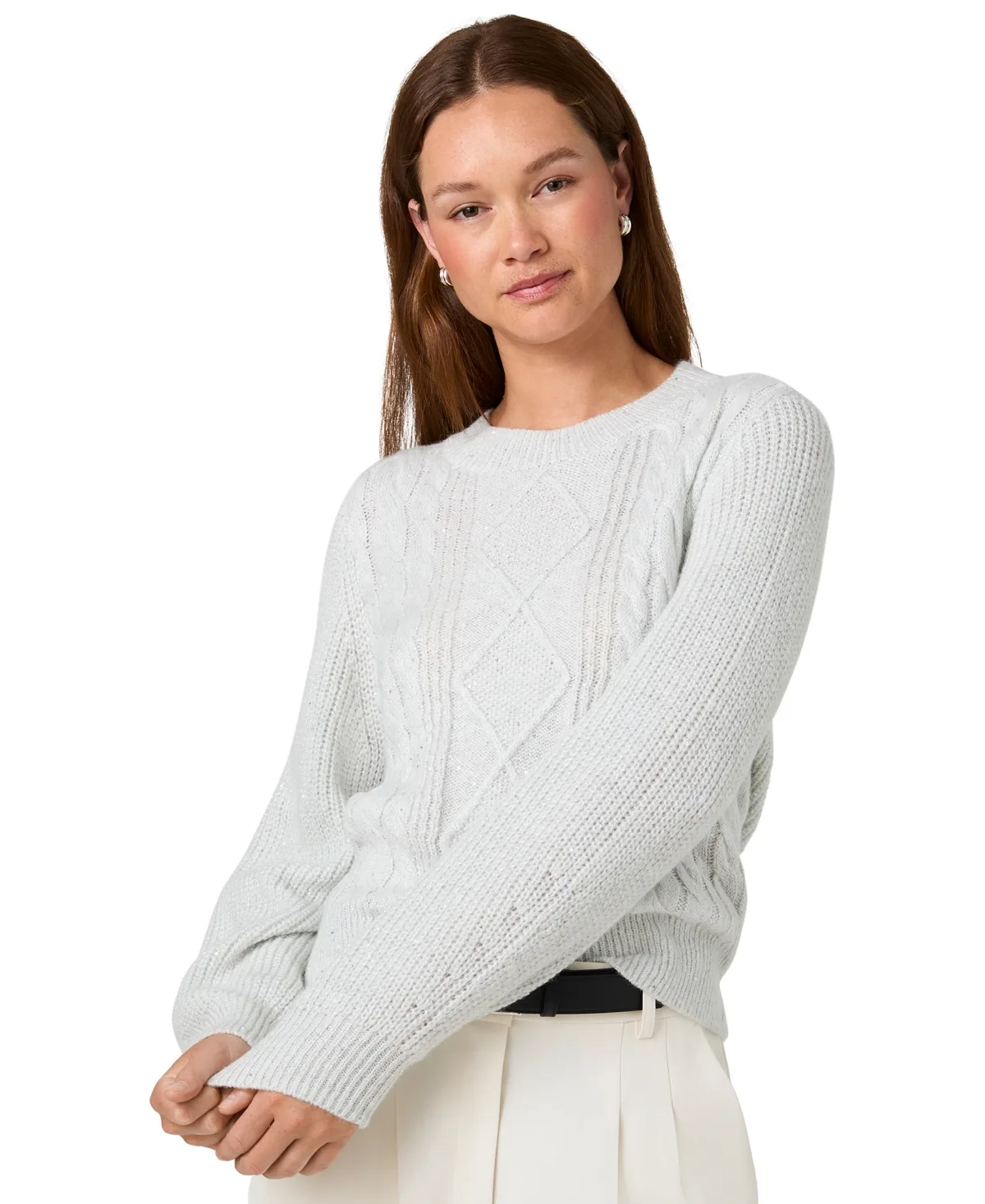 Micro Sequin Cable-Knit Long-Sleeve Pullover by French Connection