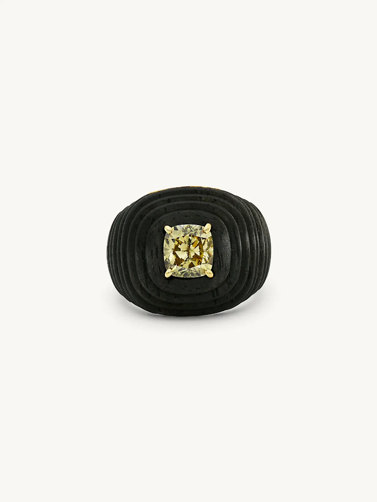 Ebony Wood and Cushion-Cut Diamond Ring by Antonia Miletto by Fred Leighton