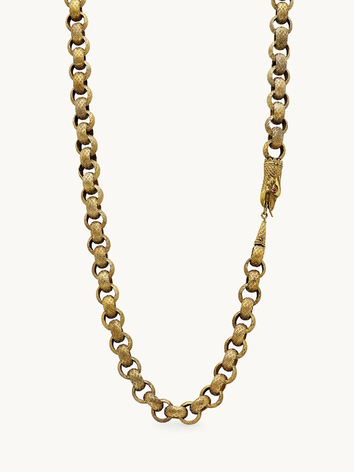 Antique Pinchbeck Textured Link Chain with Snake Clasp by Fred Leighton