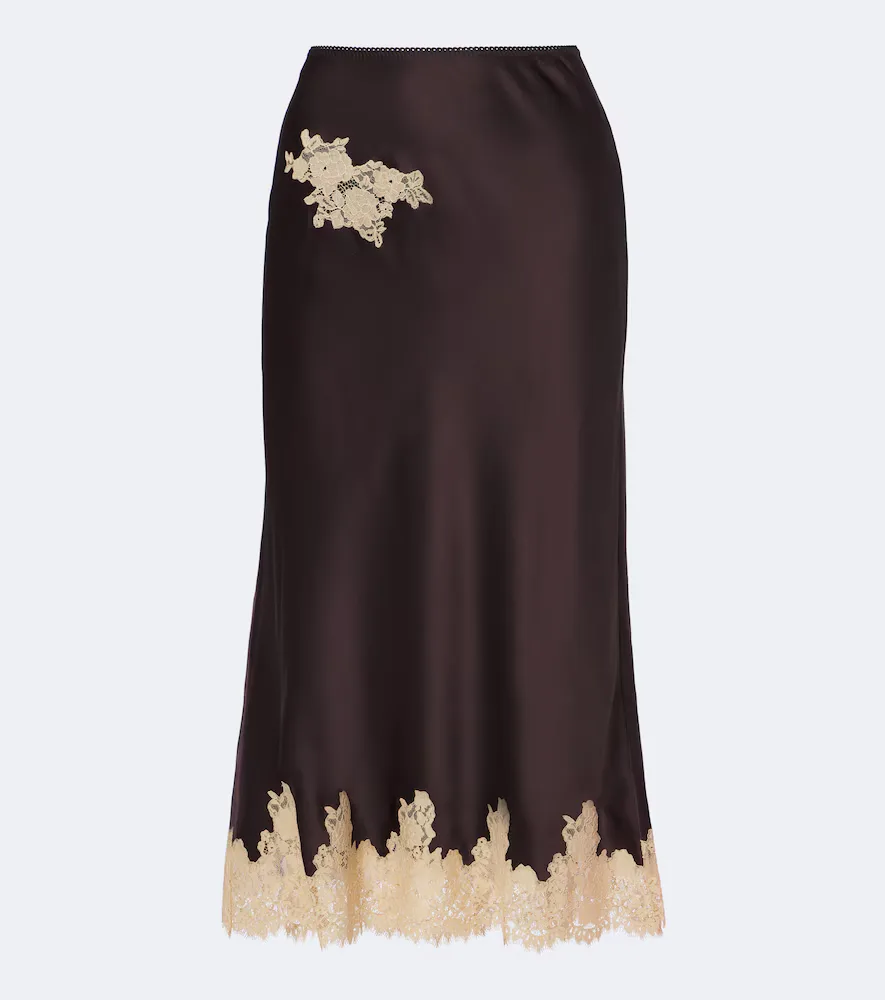 Elowen Lace-Trimmed Silk Satin Slip Skirt by Doen