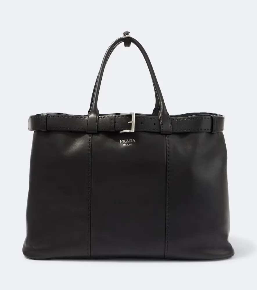 Buckle Leather Tote Bag by Prada