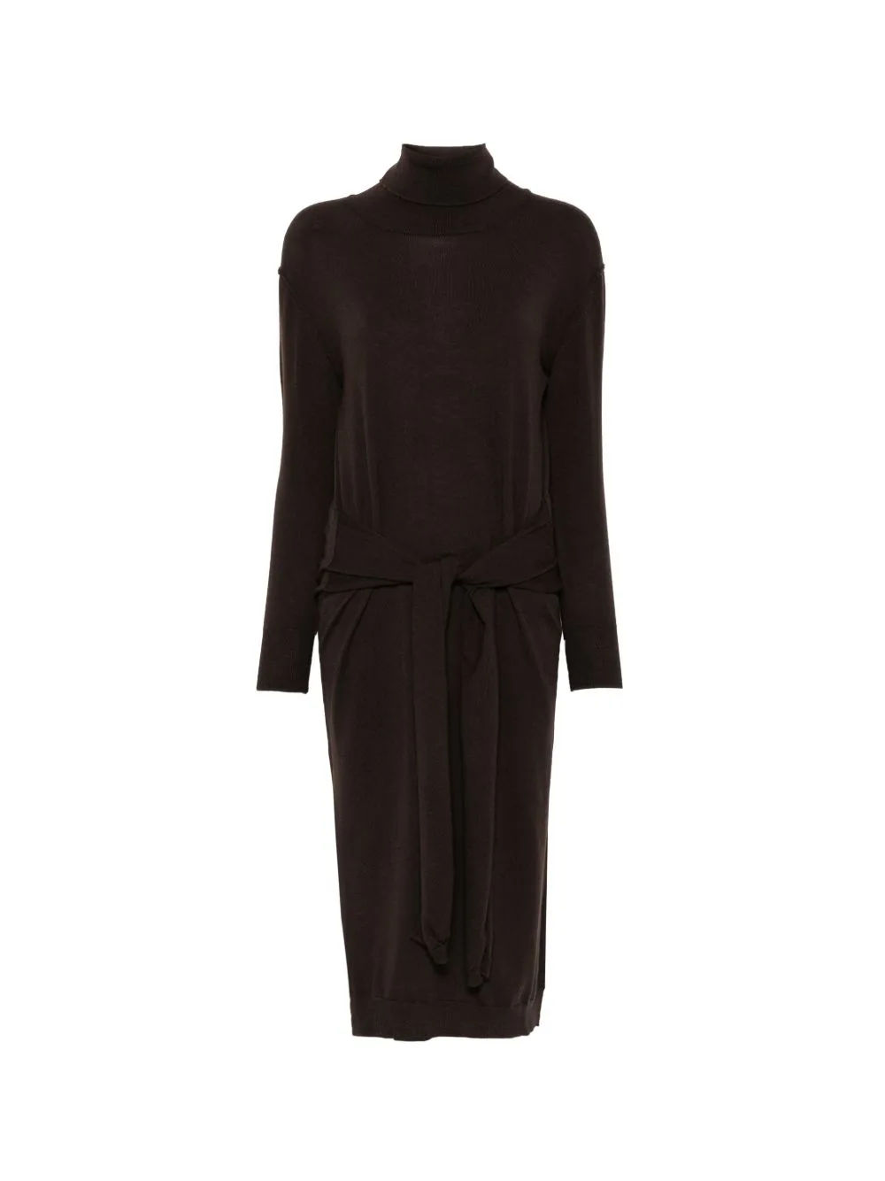 Tie-Waist Roll-Neck Midi Dress by Su
