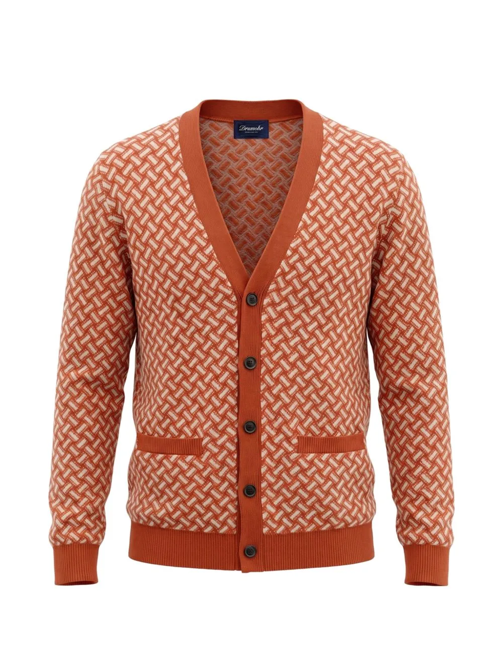 Biscottino-Jacquard Cashmere Cardigan by Drumohr