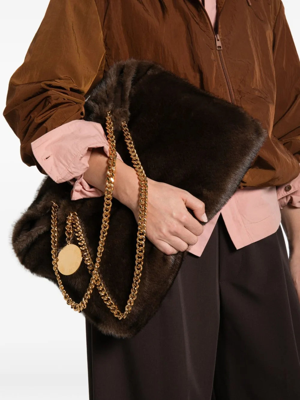 Medium Falabella Faux-Fur Chain-Link Shoulder Bag by Stella McCartney