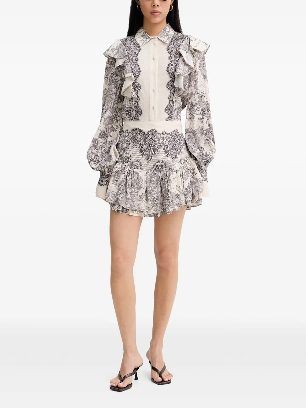 Short Lace-Print Ruffled Skirt by Blugirl