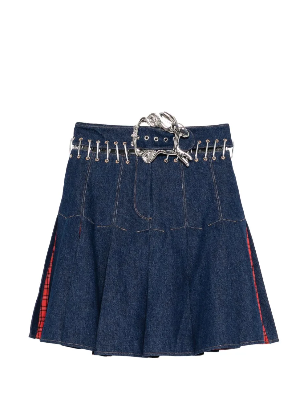 Plaid-Panel Carabiner-Embellished Skirt by Chopova Lowena