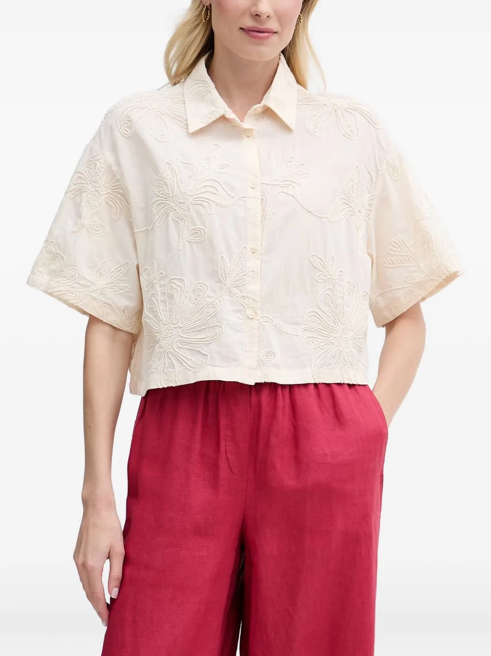 Embroidered Cropped Shirt by Benetton