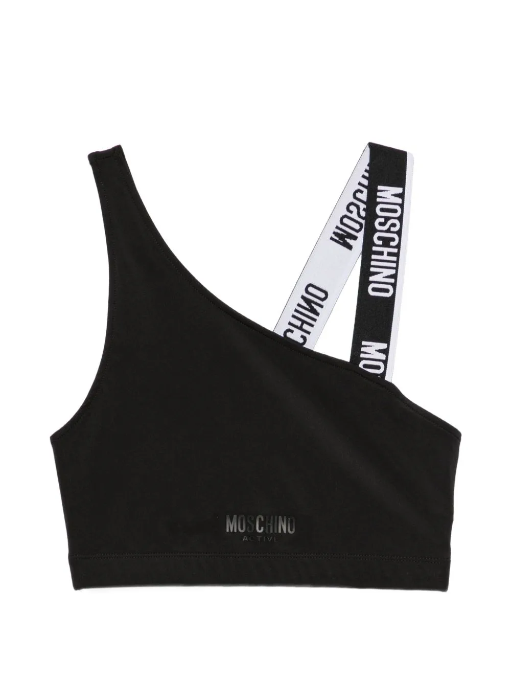Logo-Tape Asymmetric Sports Bra by Moschino
