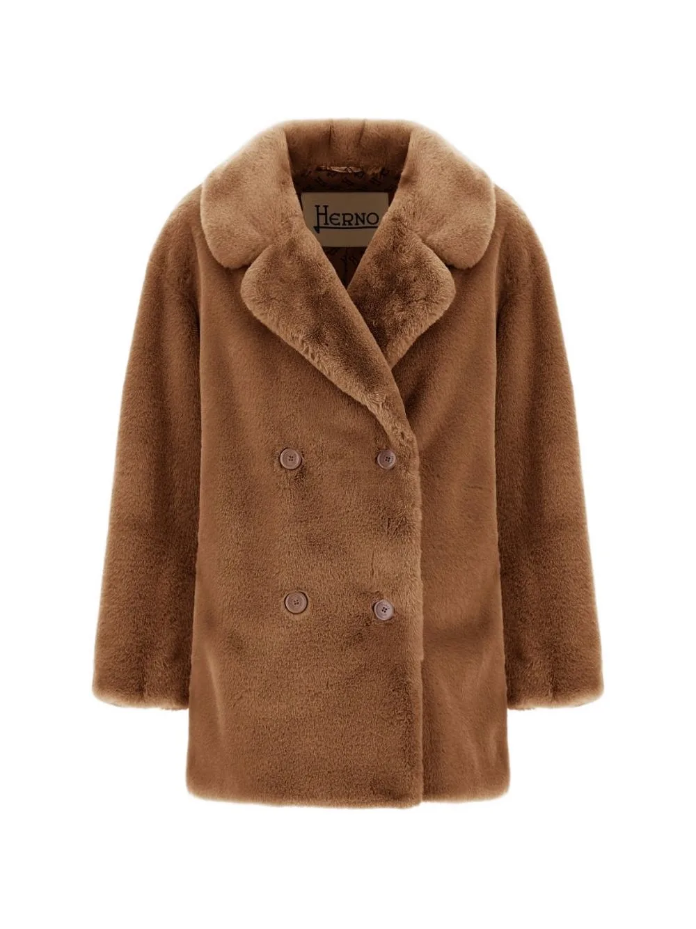 Beaver-Effect Faux-Fur Peacoat by Herno