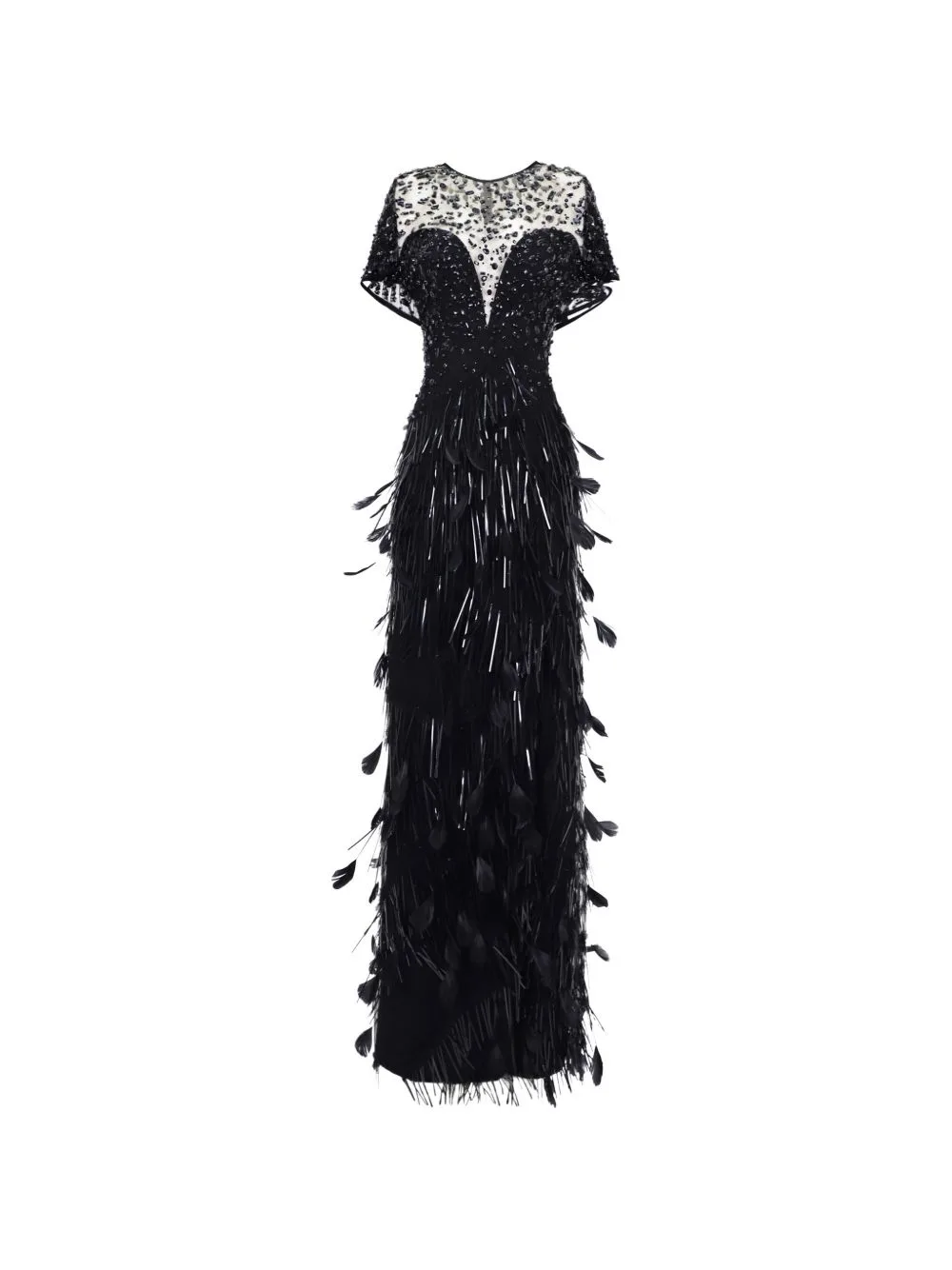 Beaded Feather Corset Dress by Gemy Maalouf