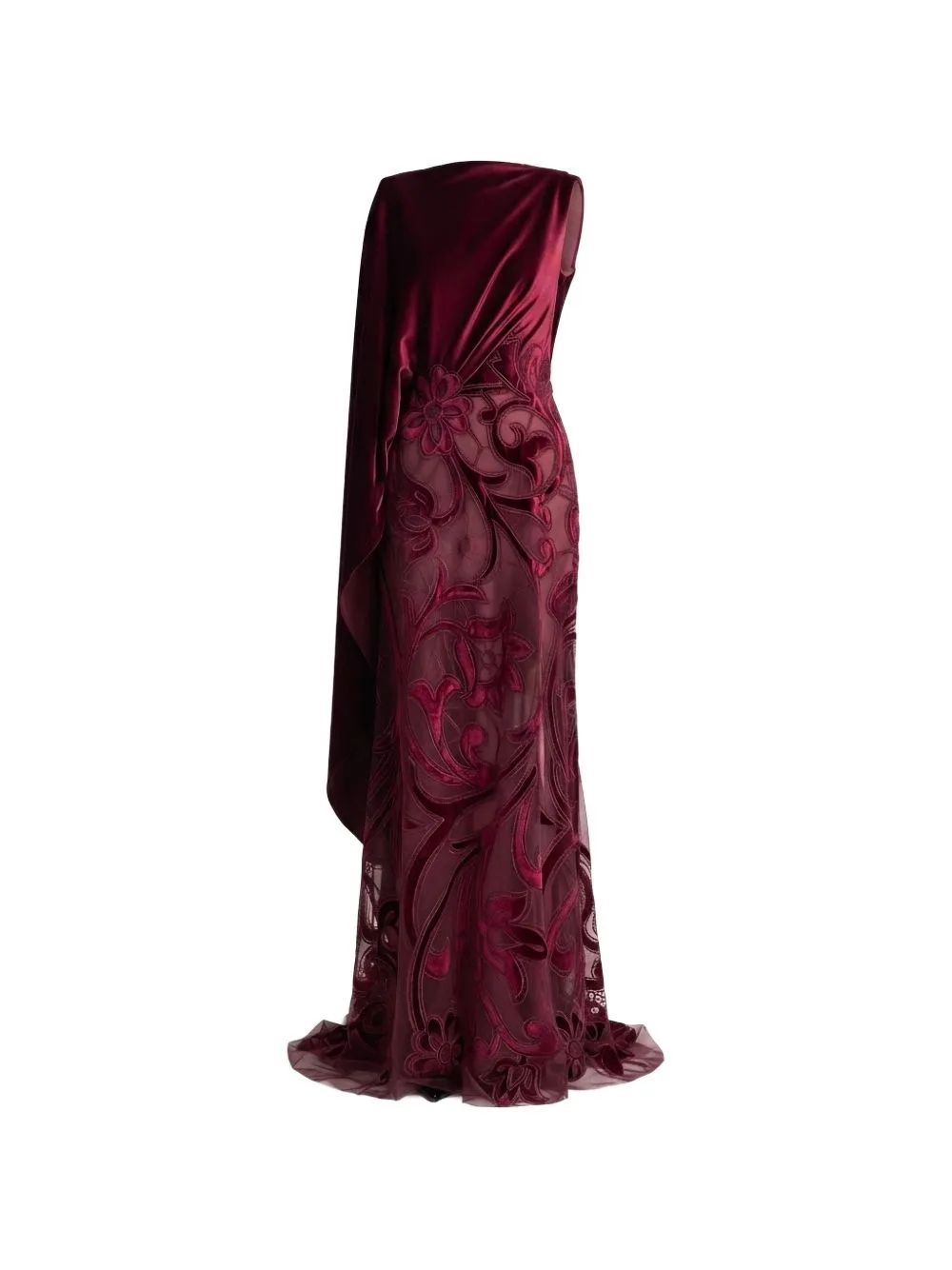 Velvet-Trim Embroidered Maxi Dress by Gemy Maalouf