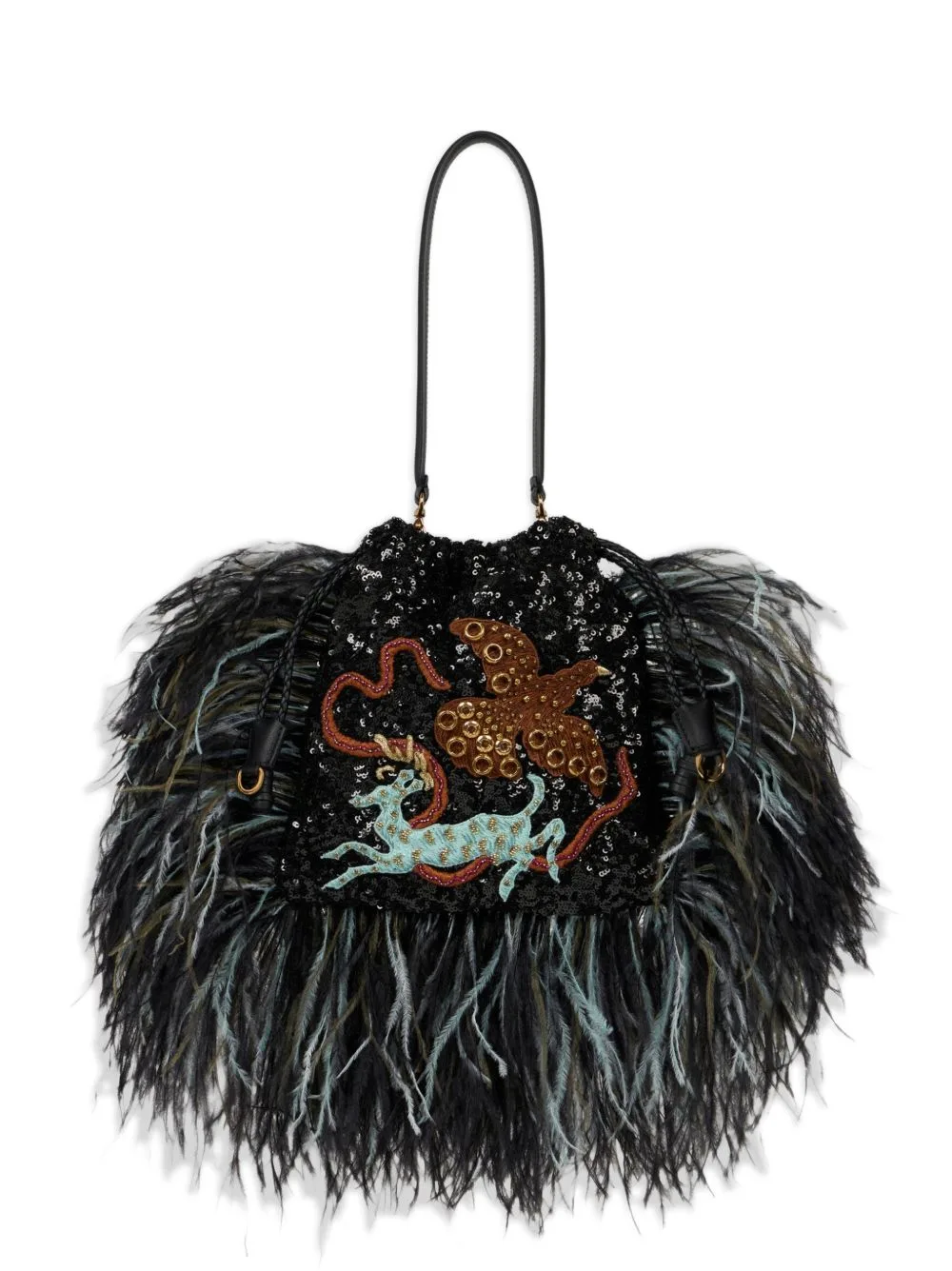 Small Sequined Kalispera Shoulder Bag with Feather Detail and Animal Embroidery by ETRO
