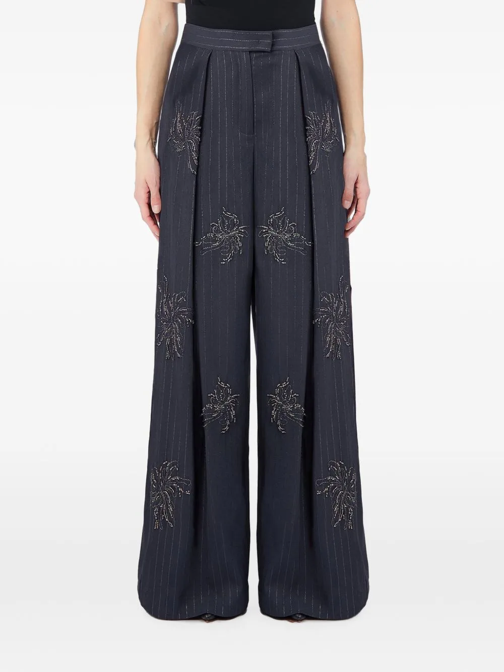 Pinstripe-Pattern Bead-Embellished Palazzo Pants by LIU JO