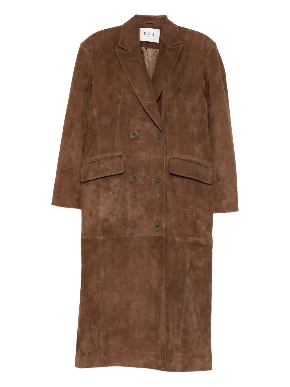 Aggie Double-Breasted Suede Long Coat by ducie