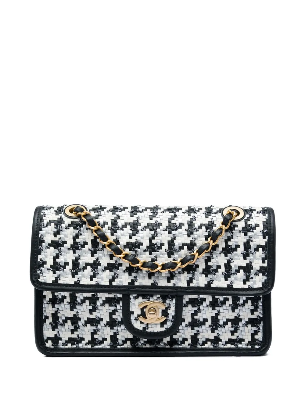2021-2026 CC Woven Lambskin and Viscose Houndstooth Single Flap Shoulder Bag by CHANEL Pre-Owned