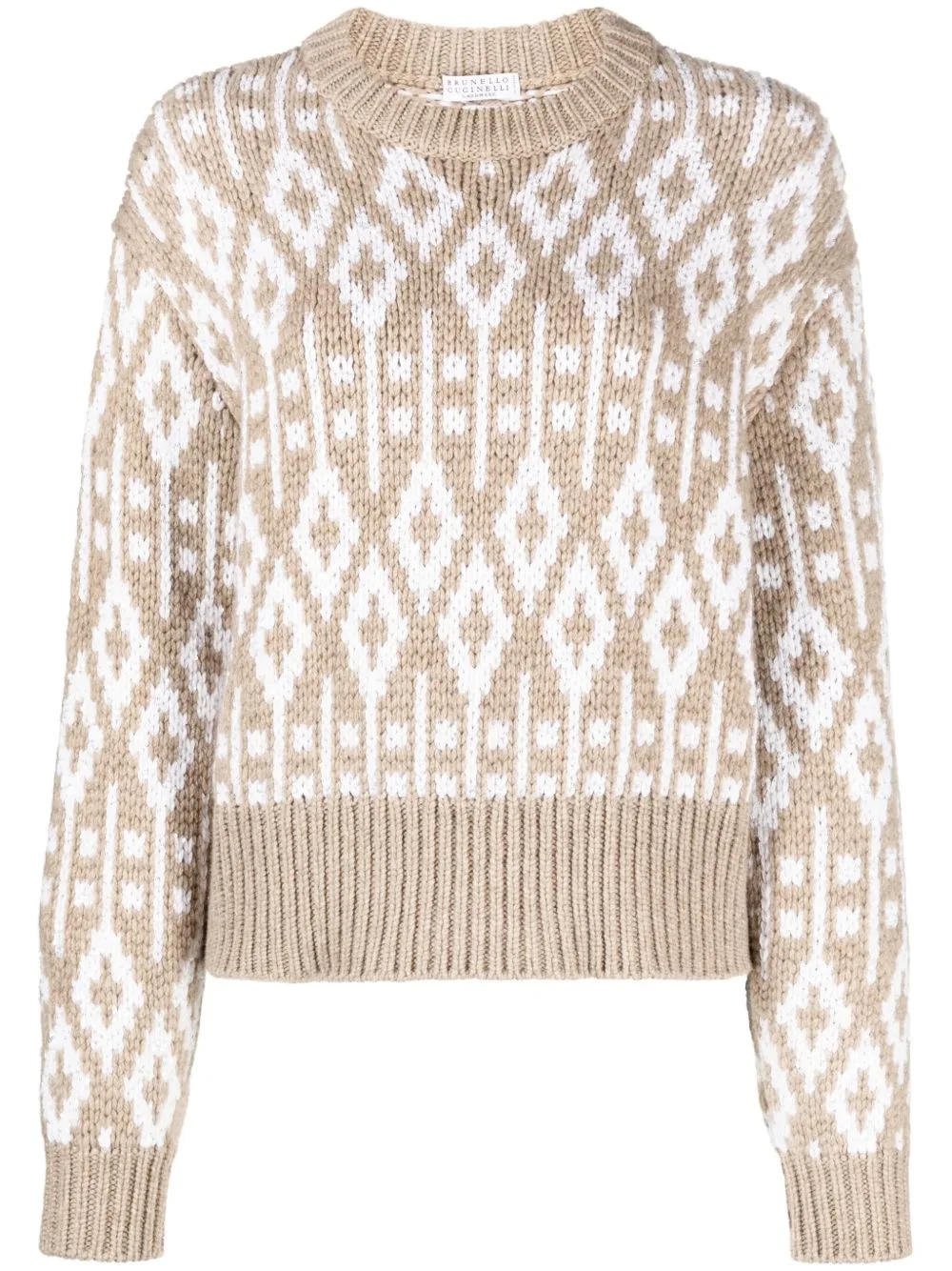 Crew Neck Printed Cashmere Jumper by Brunello Cucinelli