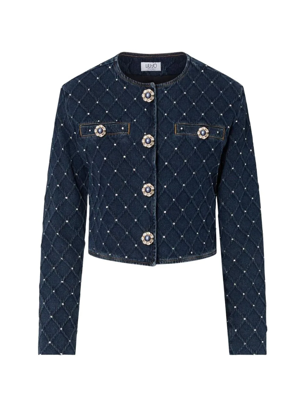 Jacket in Denim Quilted with Rhinestones by LIU JO