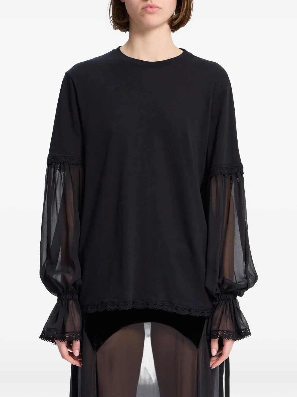 Lace-Trim Cotton T-Shirt by Ann Demeulemeester
