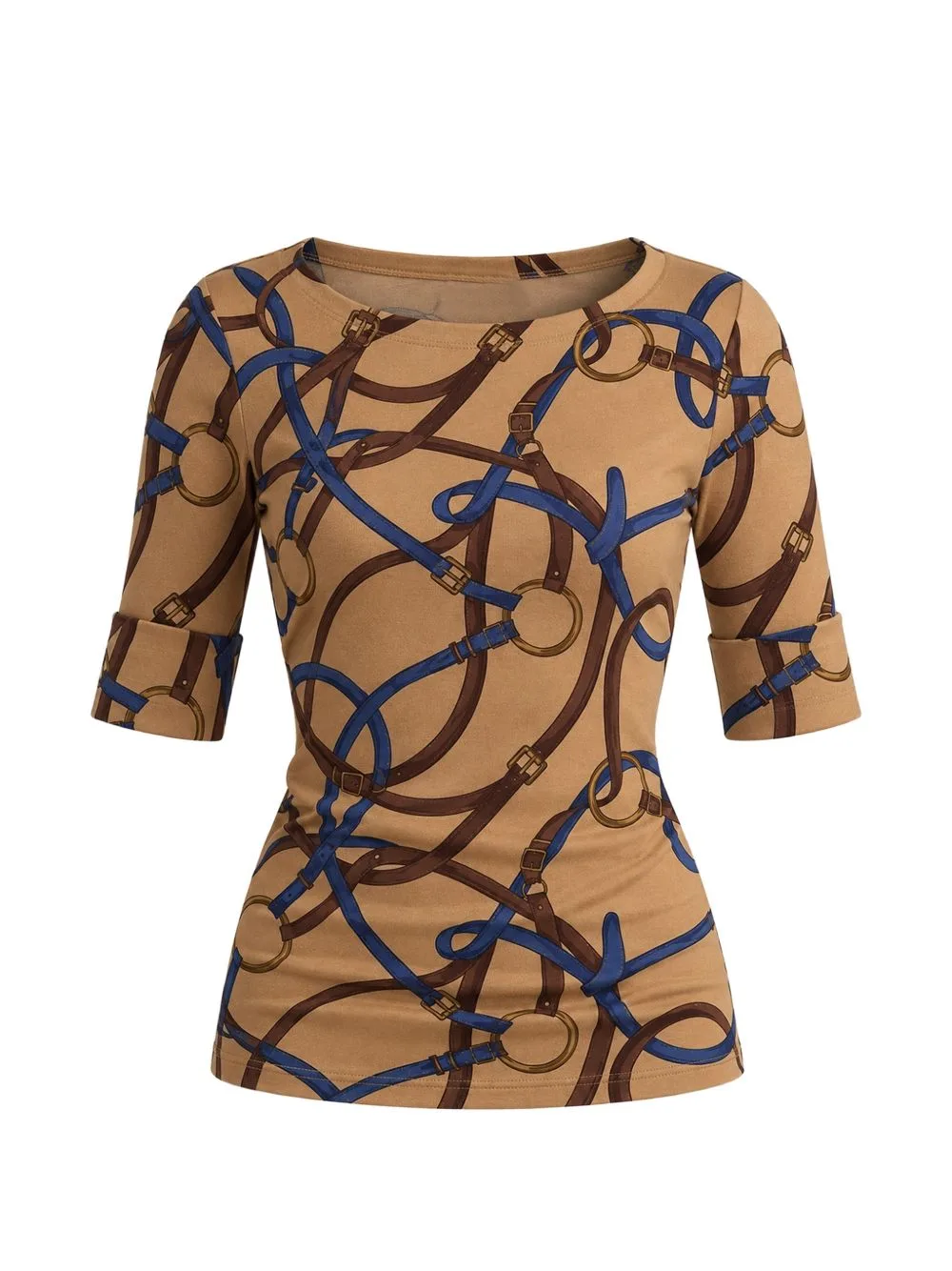 Belt-Print Boat-Neck T-Shirt by Lauren Ralph Lauren