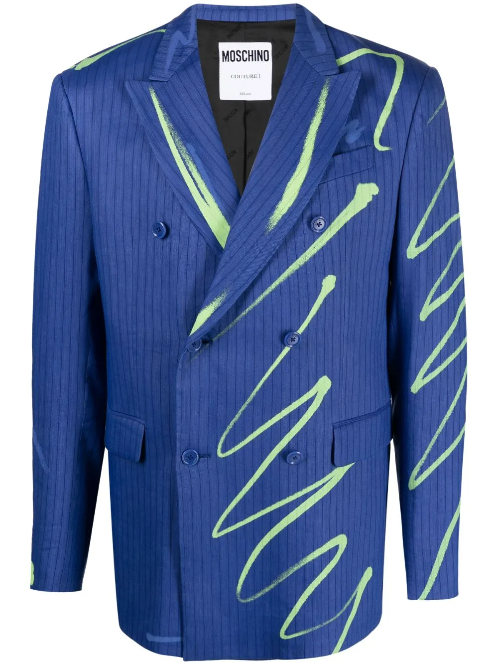 Graphic-Print Double-Breasted Blazer by Moschino