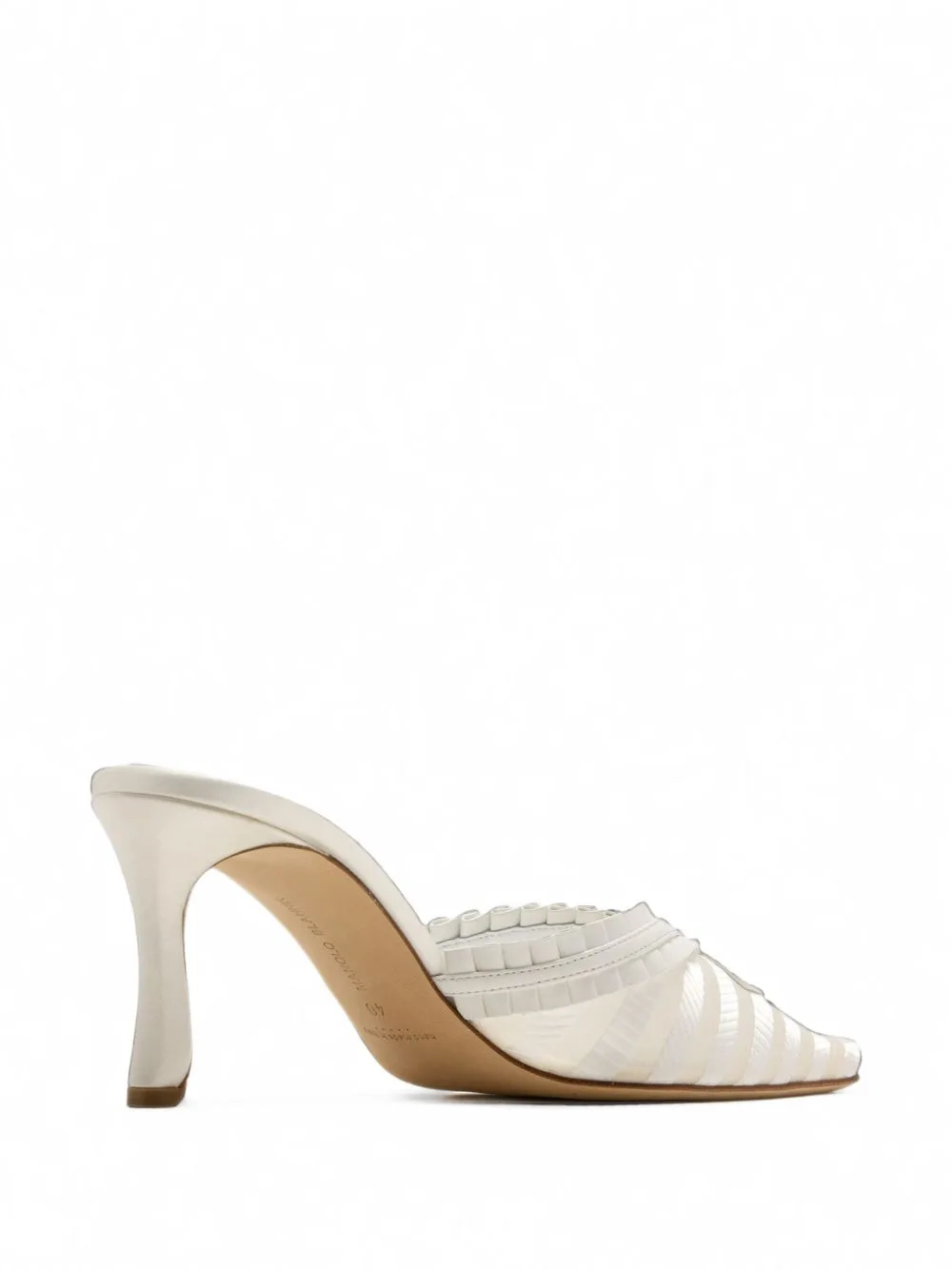 Voluptia Visconti Hydra Striped Ruffled Mules by Manolo Blahnik