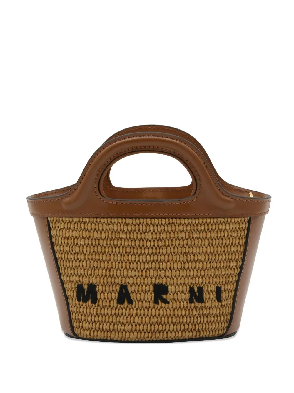 Tropicalia Micro Bag in Brown Leather and Raffia-Effect Fabric by Marni
