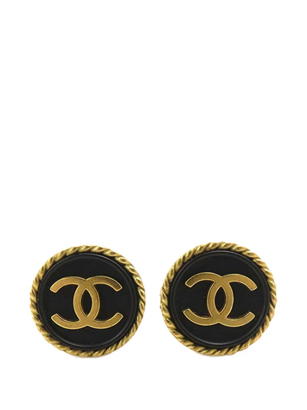 1995 CC Gold Plated and Enamel Round Clip on Earrings Costume Earrings