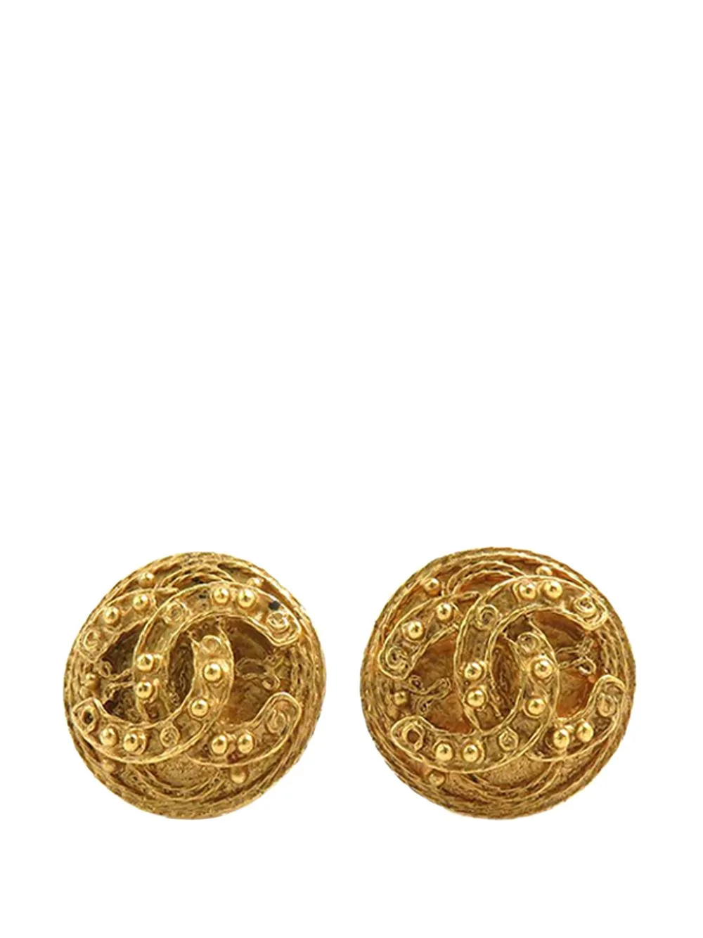 1994 CC Gold Plated Round Clip on Earrings Costume Earrings